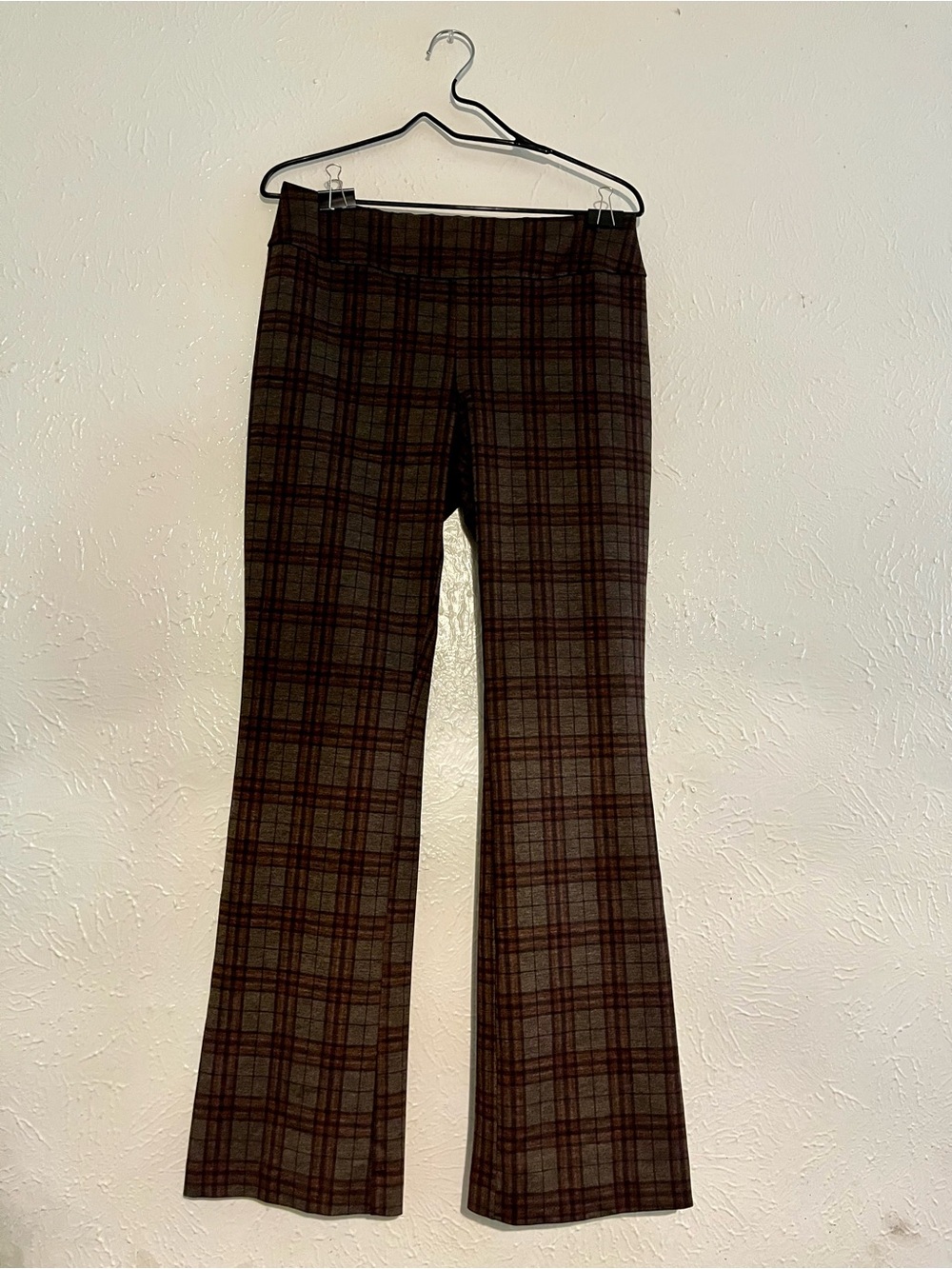 New York & Company Brown Plaid Flare Pants